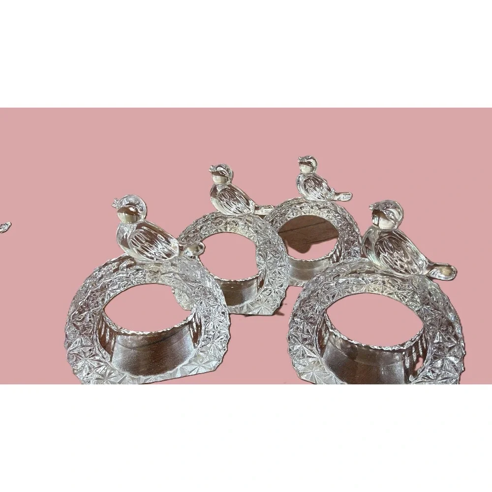 Hofbauer Byrdes Napkin Rings Set of 4 Vintage Crystal Bird West Germany